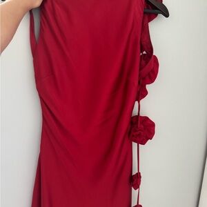 Lovers + Friends Red Embellished Ruched One Shoulder Dress